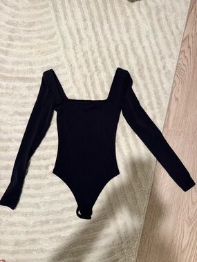 Long Sleeve Black Square Neck Bodysuit - Classic